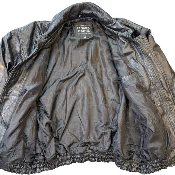 Vintage Tanned Leather Outfitters Black Leather Jacket Mens 3X Patchwork Lined - Picture 7 of 16